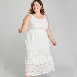 Lane Bryant Ivory Floral Lace Tiered Sleeveless Midi Dress